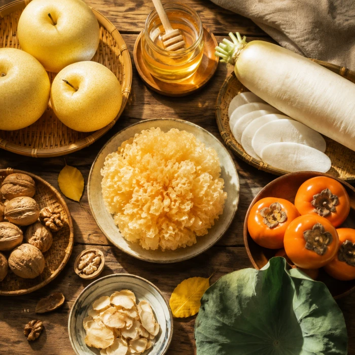 Ingredienti autunnali: pere, fungo bianco, ravanello, miele e cachi