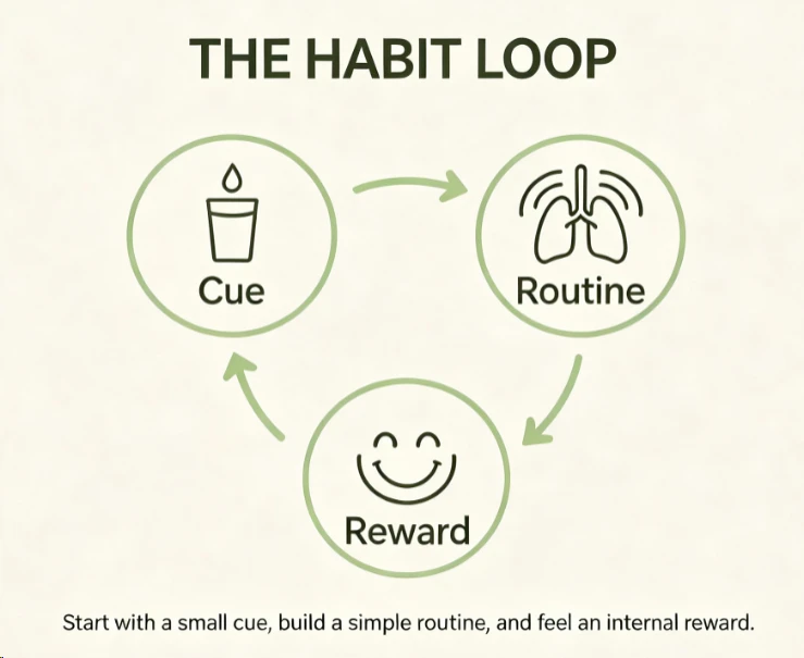 Un schéma simple d’habitude : rappel, action, récompense en cycle