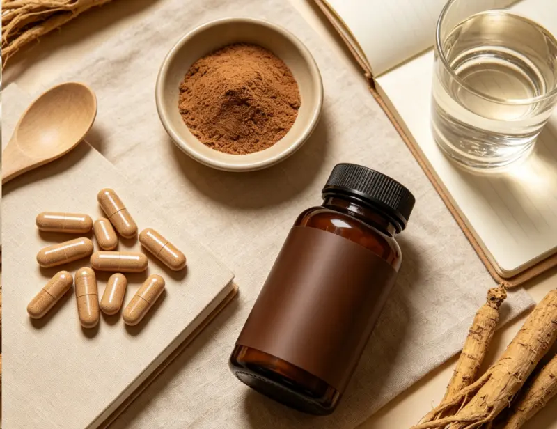 Cápsulas y suplementos de ashwagandha